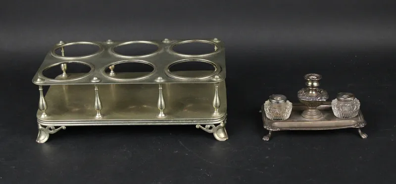 English Silvered Brass Six Bottle Frame from auction in Bloomfield, New Jersey
