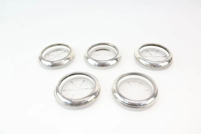Set of 5 Frank Whiting & Co Sterling Silver Coasters from auction in Bloomfield, New Jersey
