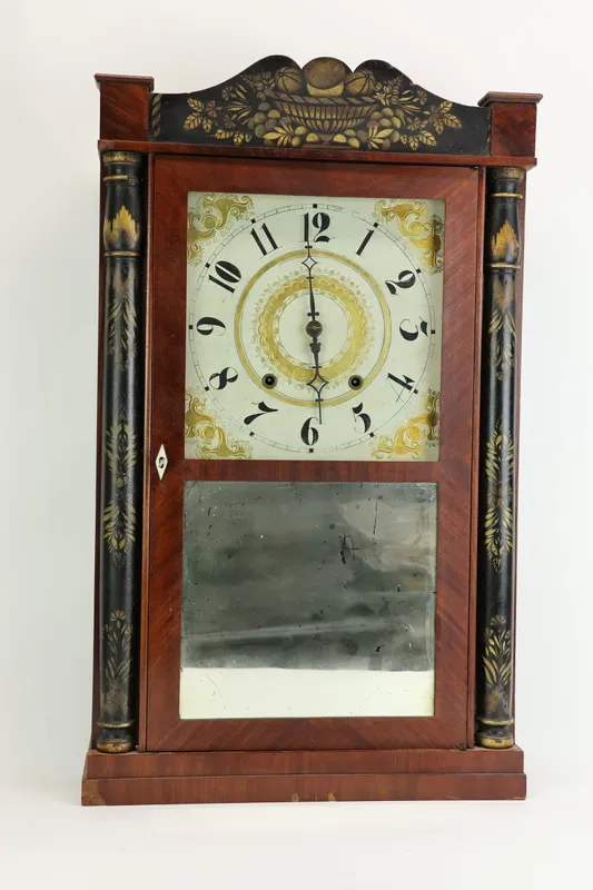 Antique Eli Terry & Son Stencil Decorated Shelf Clock from auction in Bloomfield, New Jersey
