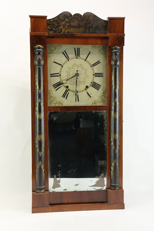 Antique Samuel Terry Stencil Decorated Shelf Clock from auction in Bloomfield, New Jersey