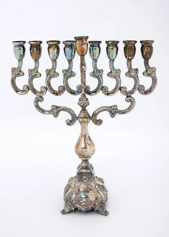 A LARGE STERLING SILVER HANUKKAH MENORAH. Israel, c. 2000 from auction in woodmere, New York