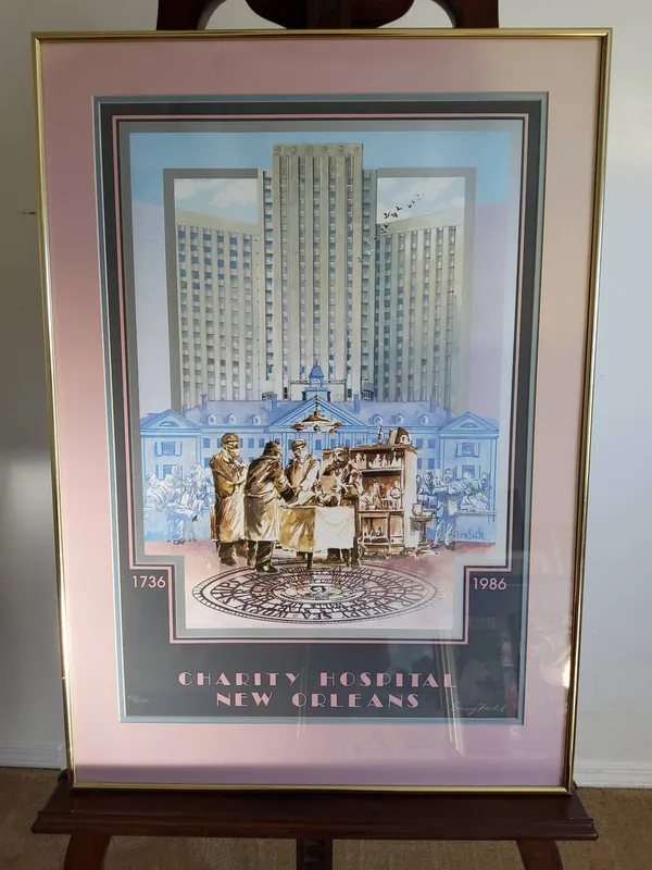 New Orleans Charity Hospital Print by Danny Frolich, 1986 from auction in Covington, Louisiana