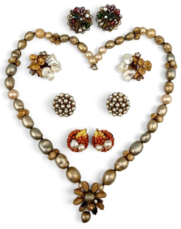 Robert DeMario Earclips & Faux Pearl Necklace from auction in Scotts Valley, California