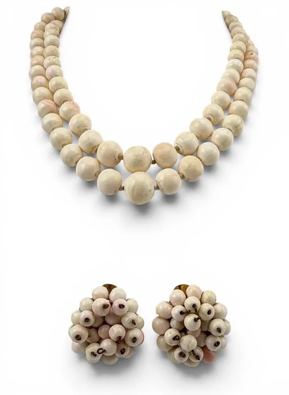Robert De Mario, Conch Shell Bead Necklace & Ear Clip Set from auction in Scotts Valley, California