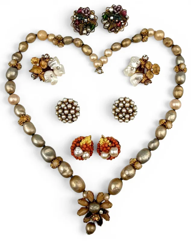 Robert DeMario Earclips & Faux Pearl Necklace from auction in Scotts Valley, California