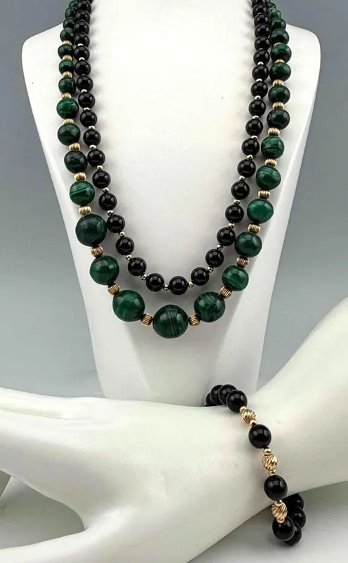 Group of Malachite, Black Onyx and 14K Gold Bead Jewelry from auction in Scotts Valley, California
