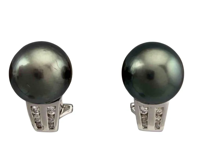 14K White Gold Diamond Pearl Earrings from auction in Scotts Valley, California