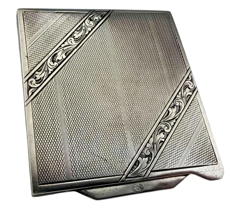 Engraved Art Deco 900 Silver Compact from auction in Scotts Valley, California