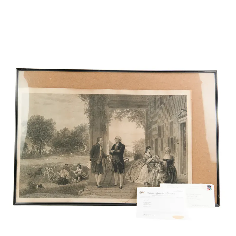 Washington & Lafayette at Mount Vernon, Engraving from auction in Union, Illinois
