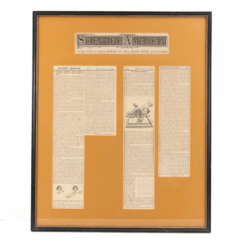 1877 Edison Phonograph Scientific American Framed from auction in Union, Illinois