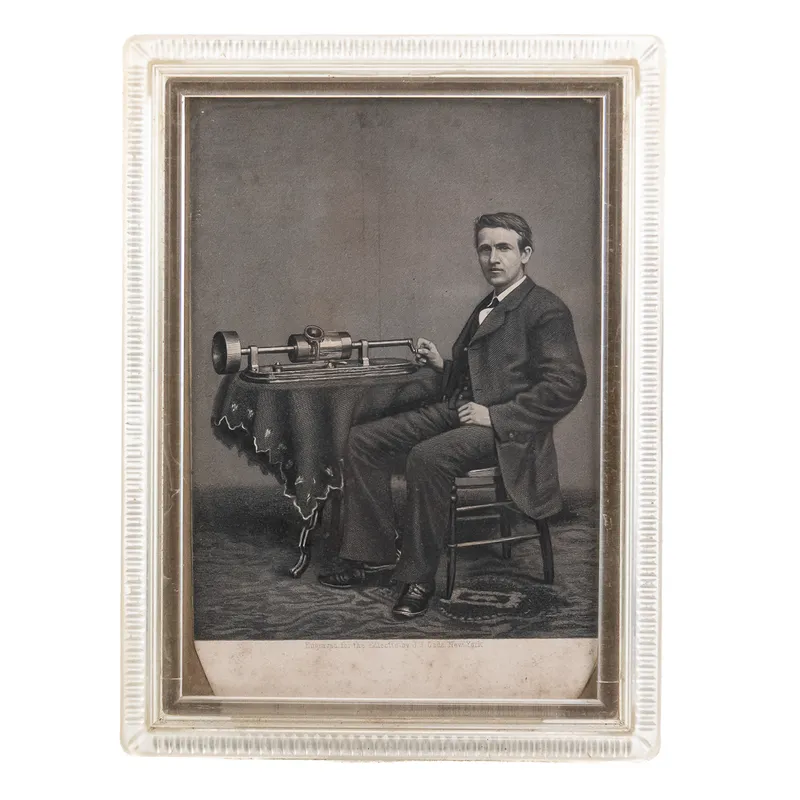 1878 Engraving of T.A. Edison by J.J. Cade from auction in Union, Illinois