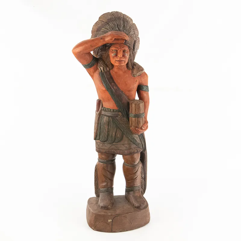 Hand-Carved Wooden Cigar Store Indian Statue from auction in Union, Illinois