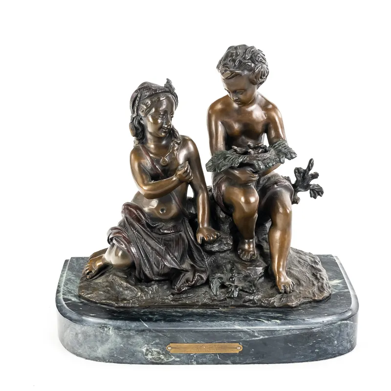 "Two Kids and a Nest" Bronze Sculpture from auction in Union, Illinois