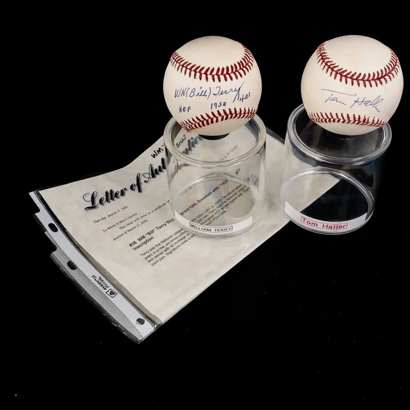 Bill Terry & Tom Haller Autographed ONL Baseballs from auction in Union, Illinois