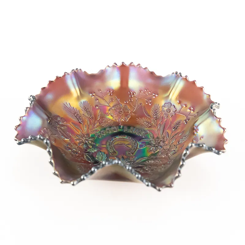 Carnival Glass: Northwood Good Luck Ruffled Bowl from auction in Union, Illinois
