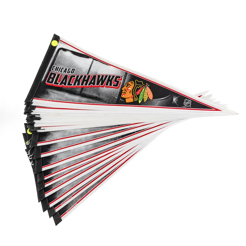 (49) NWT NHL Licensed Chicago Blackhawks Pennants from auction in Union, Illinois