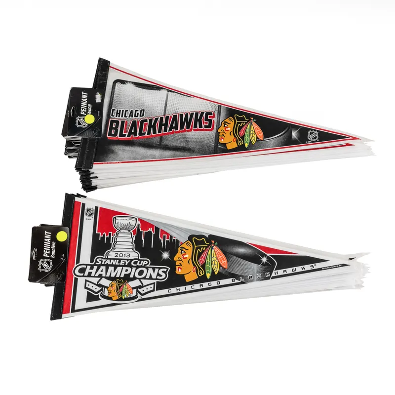(50) NWT NHL Licensed Chicago Blackhawks Pennants from auction in Union, Illinois