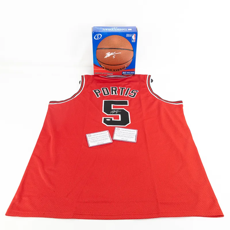 Bobby Portis Autographed Bulls Jersey & Basketball from auction in Union, Illinois