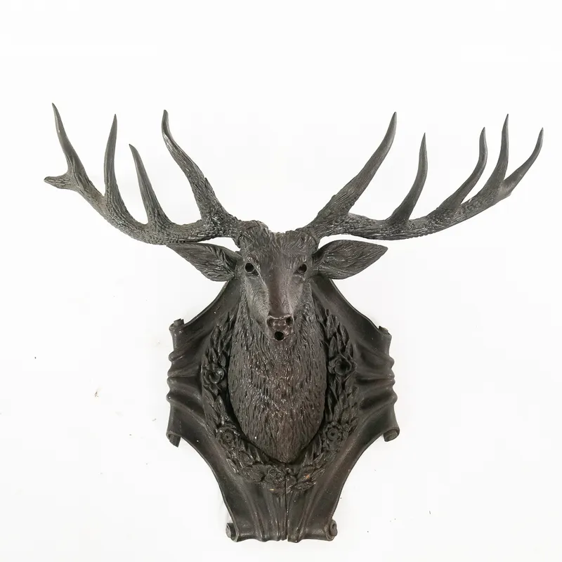 Carved Wood Black Forest Stag Head from auction in Union, Illinois