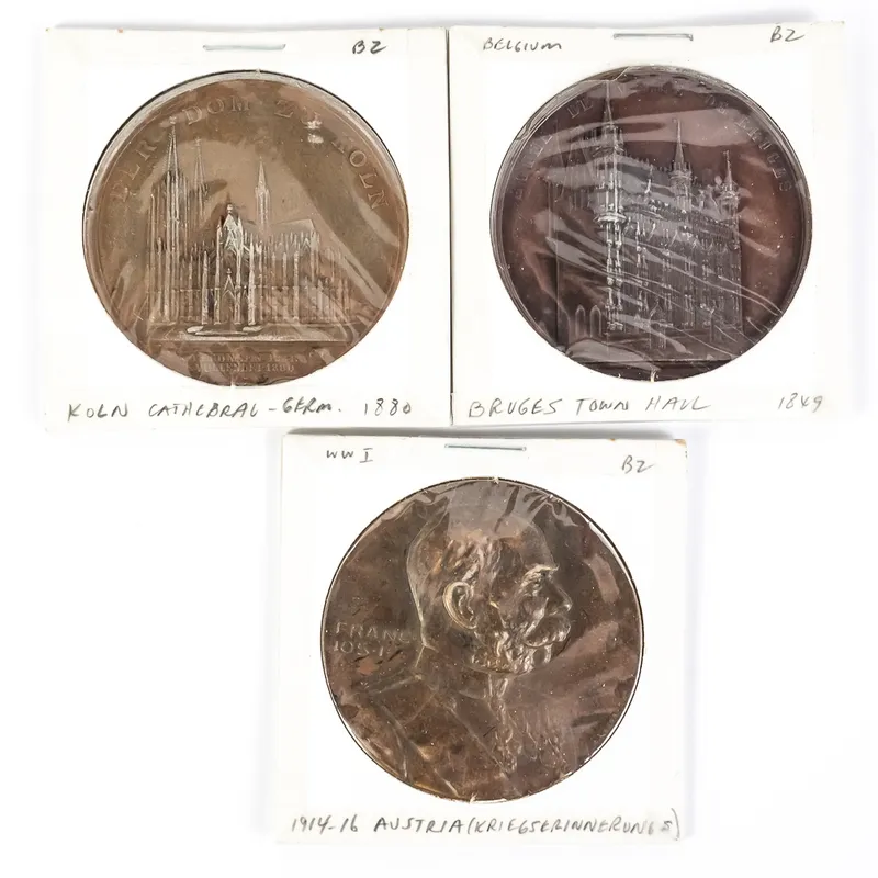 1849 Bruges Hall 1880 Cologne WWI Bronze Medals from auction in Union, Illinois