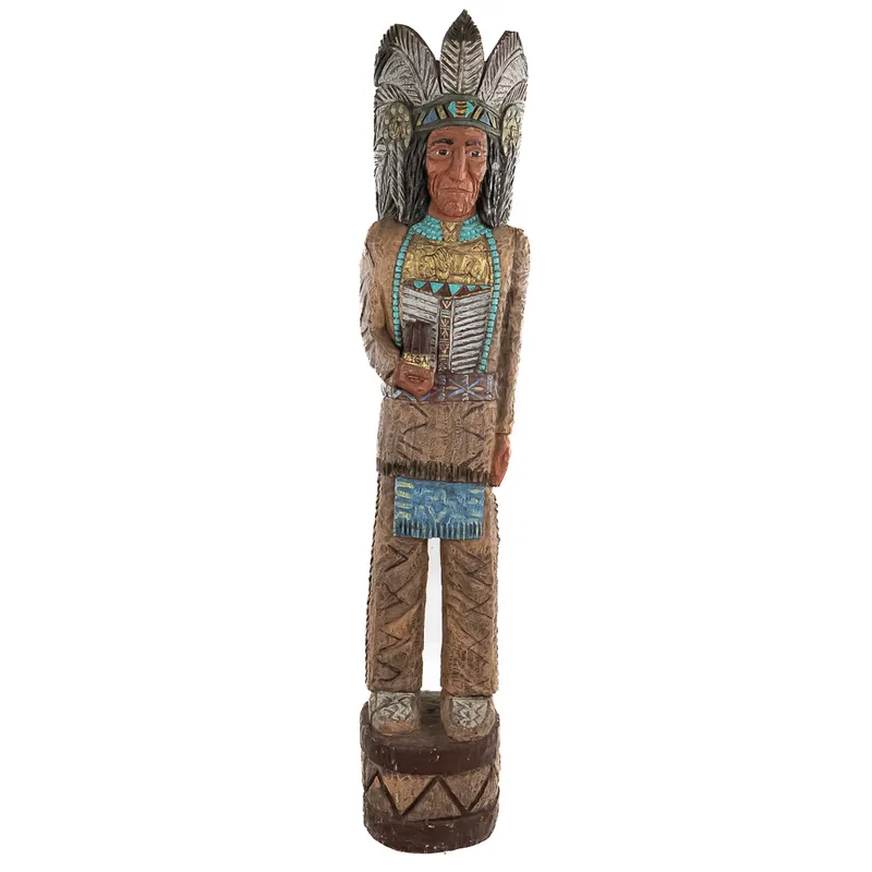 Hand-Carved Frank Gallagher Cigar Indian from auction in Union, Illinois