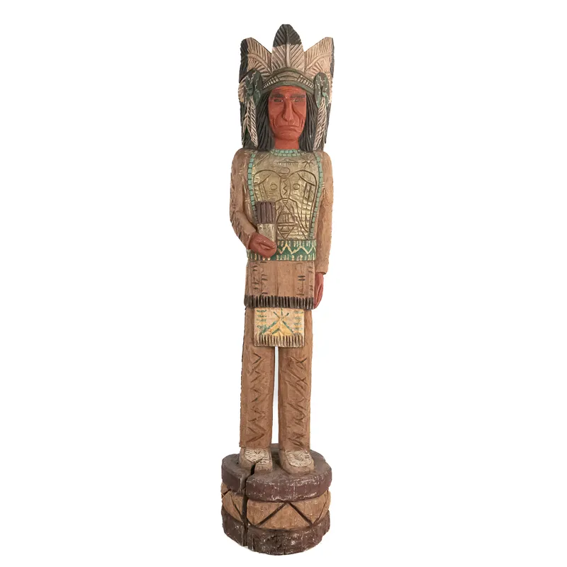 Hand-Carved Frank Gallagher Cigar Indian from auction in Union, Illinois