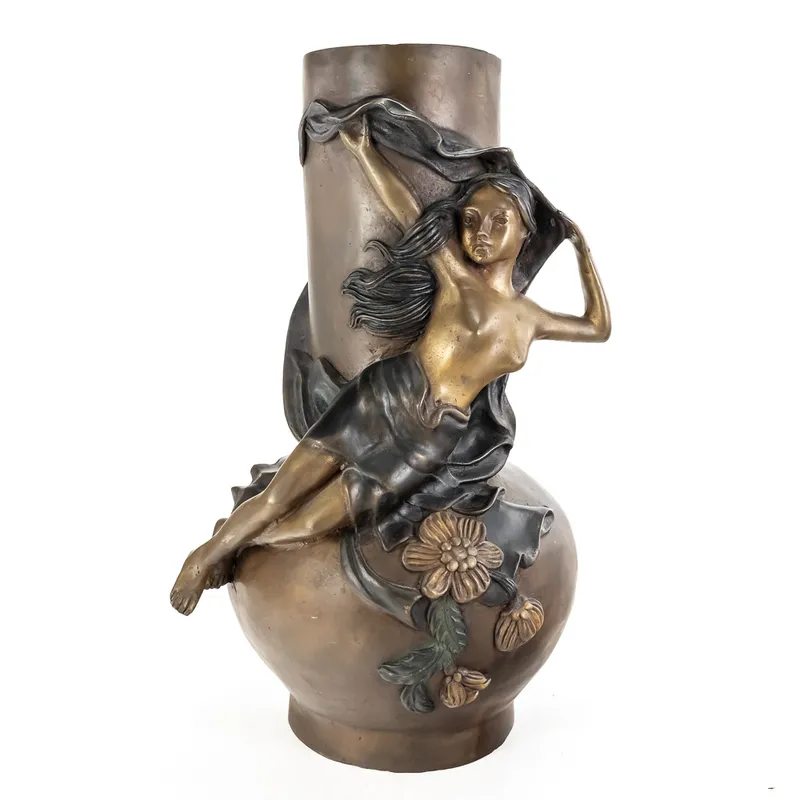 Art Nouveau-Style Bronze Sculpture Vase from auction in Union, Illinois