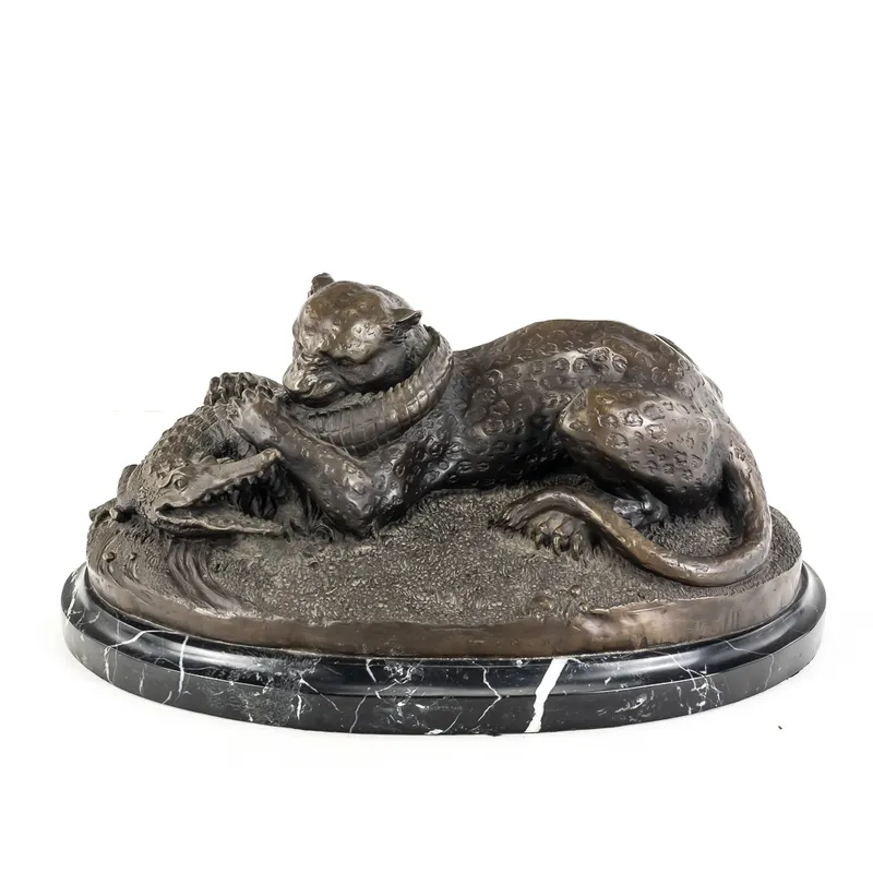 "Tiger and Gavial" Bronze Sculpture from auction in Union, Illinois