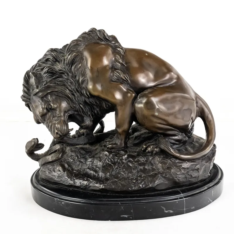 "Lion and Serpent" Bronze Sculpture from auction in Union, Illinois