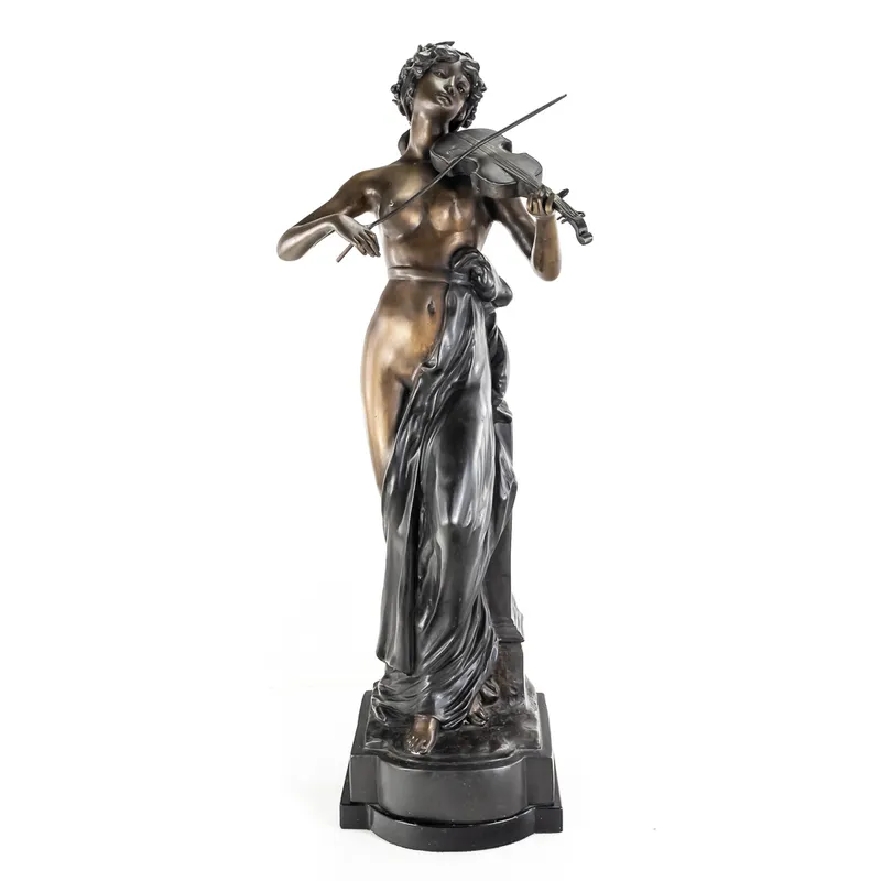 Large "La Musique" Female Violinist Bronze Statue from auction in Union, Illinois