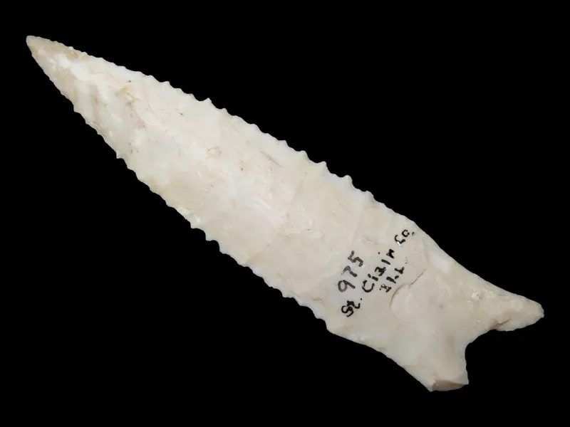 Incredible 4" Serrated Dalton, St. Clair Co. Illinois. Motley COA. Made from a beautiful piece of Avon chert. Impeccable flaking! Ex Floyd Ritter & Joey Ellis Collections. from auction in Quincy, Illinois