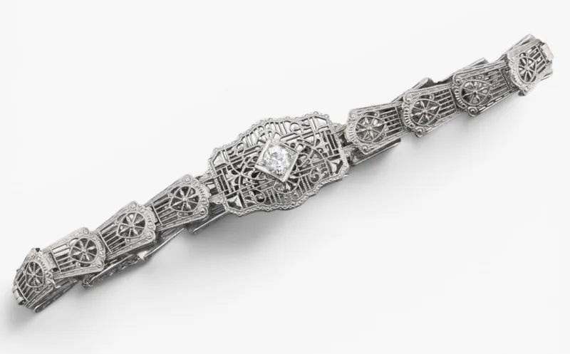 14 Karat White Gold Art Deco Diamond Bracelet from auction in West Chester, Pennsylvania