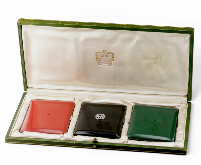 Set Of Cartier Art Deco Jeweled Gilt Silver Cigarette Cases from auction in West Chester, Pennsylvania