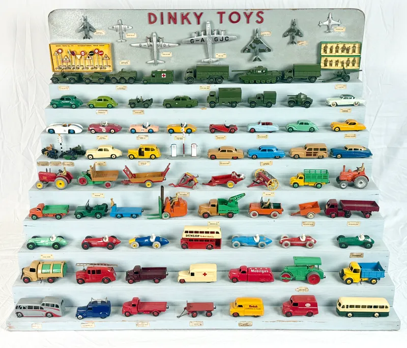 Vintage 1950s Dinky Toys on Tiered Display Store Display from auction in Shelton, Connecticut