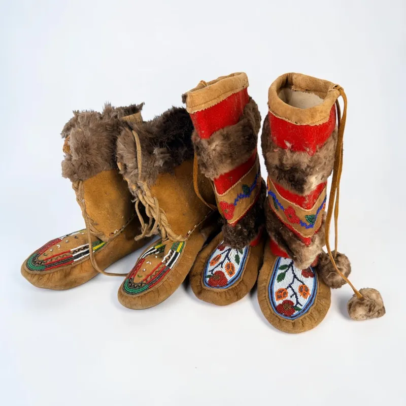 (2) Pairs of Native American Beaded & Fur Moccasins (D) from auction in Saint Paul, Minnesota