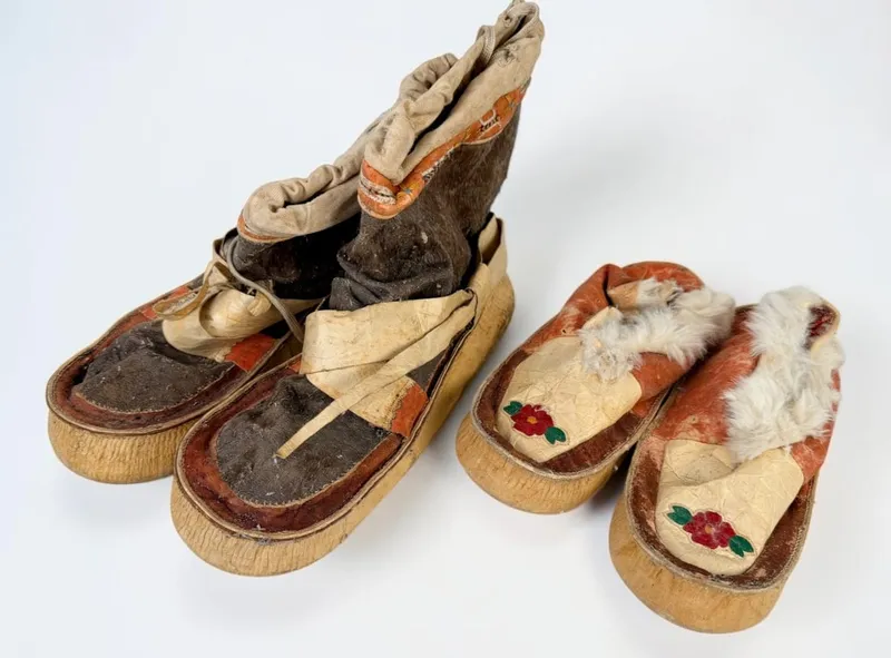 (2) Pairs of Native American Hard Sole Moccasins (E) from auction in Saint Paul, Minnesota