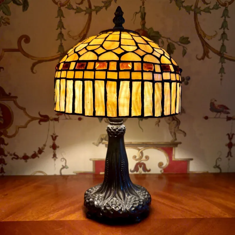 Leaded Glass and Jeweled Bronze Finish Table Lamp from auction in Shelbyville, Kentucky