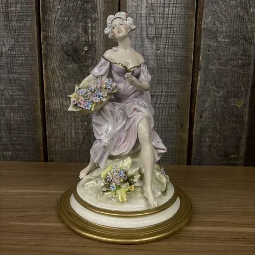 Capodimonte Cesare Villari Porcelain Figurine of a Seated Lady with Flower Basket from auction in Shelbyville, Kentucky