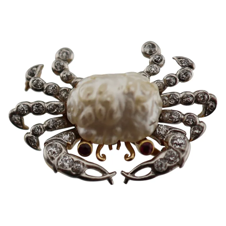 Gold Platinum Diamond & Pearl Crab Pin Pendant from auction in Spring Valley, New York
