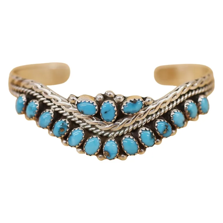 Nancy Haloo Zuni Sterling Turquoise Cuff from auction in Spring Valley, New York