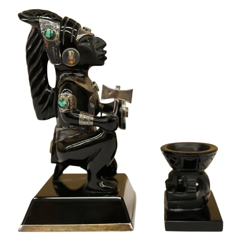 Mexican Obsidian Sterling Aztec Fire God Sculpture from auction in Spring Valley, New York