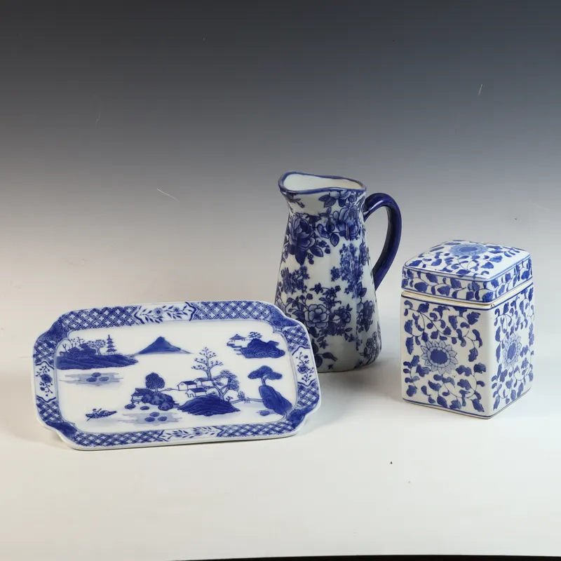A Trio of Blue and White Transfer-Printed Ceramic Decorative Tablewares from auction in Morgantown, Pennsylvania