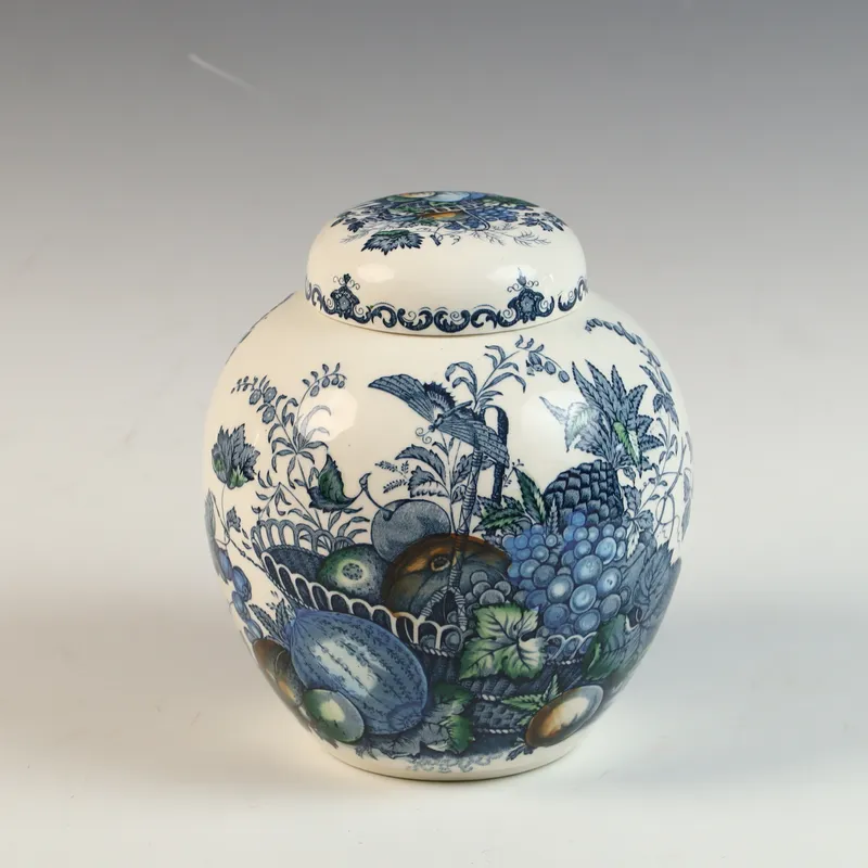 Mason's Ironstone Fruit Basket Pattern Ginger Jar from auction in Morgantown, Pennsylvania