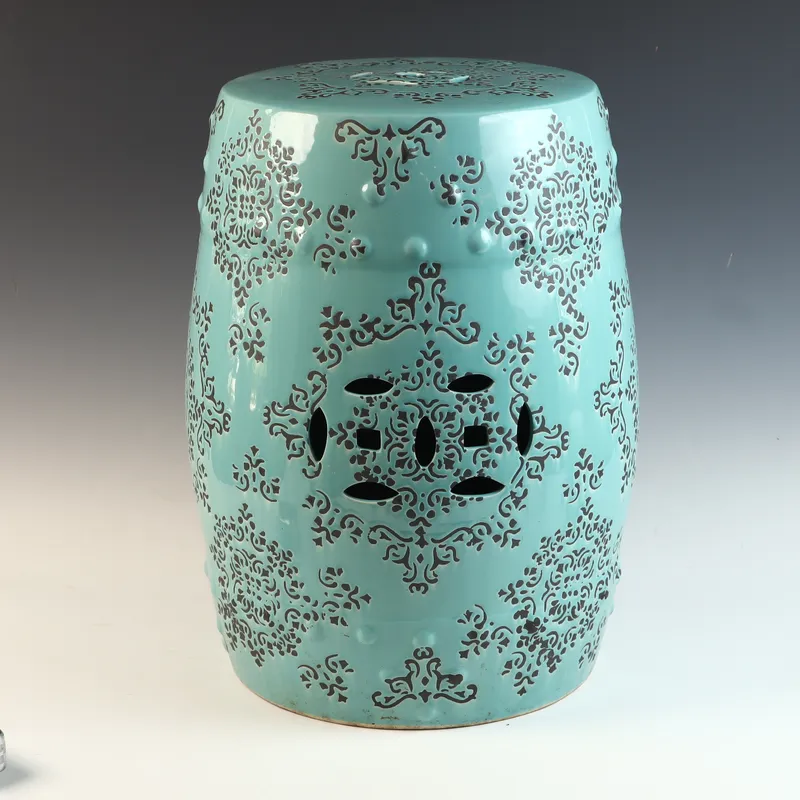 Turquoise Glazed Ceramic Medallion Garden Stool from auction in Morgantown, Pennsylvania