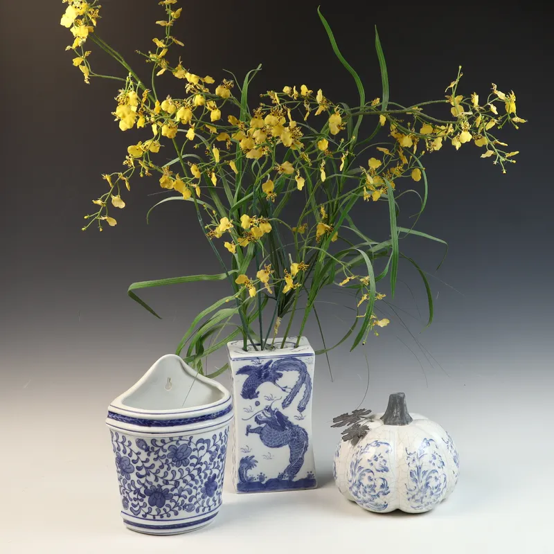 A Trio of Chinese Blue and White Porcelain Decorative Objects from auction in Morgantown, Pennsylvania