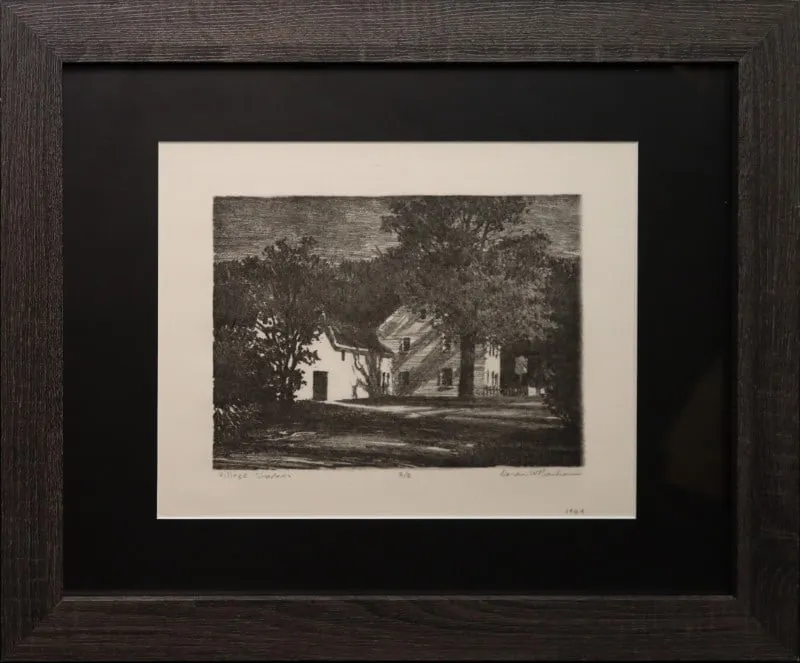Barham, Doran (1926-1999) 1984 lithograph, Village Shadows from auction in Lindsborg, Kansas
