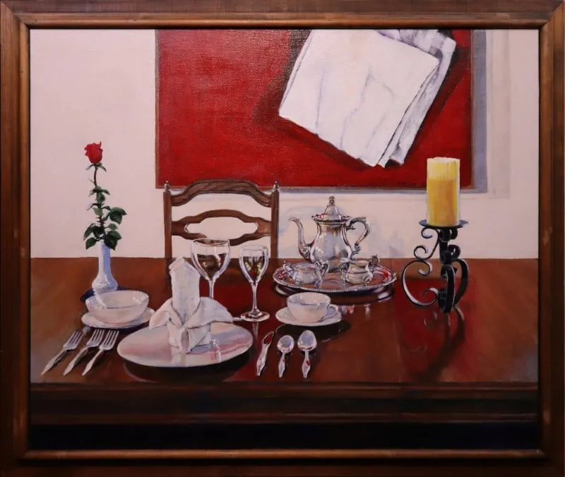 Bartz, Jim, 1979 oil on canvas, An Evening with a Red Rose from auction in Lindsborg, Kansas