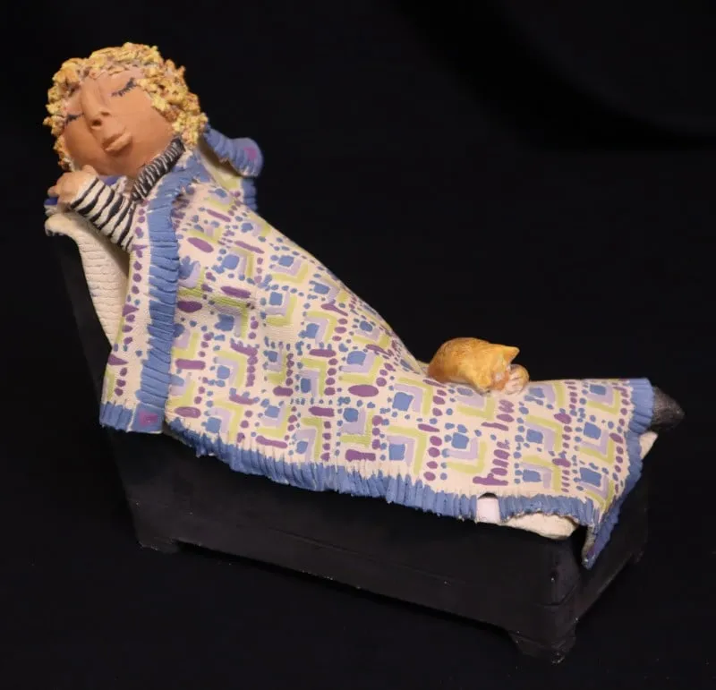 Bashor, Rosemary (1922-2016) ceramic, Cat Nap from auction in Lindsborg, Kansas