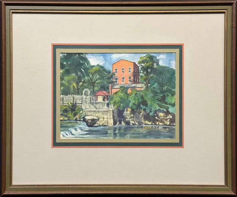 Larson Signe (1908-1993) Old Mill, Lindsborg, 1975 watercolor from auction in Lindsborg, Kansas