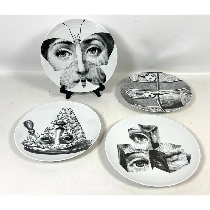 4pc Piero Fornasetti Milano Tema e Variazioni Porcelain Wall Plates featuring Lina Cavalieri pattern from auction in Upper Chichester, Pennsylvania